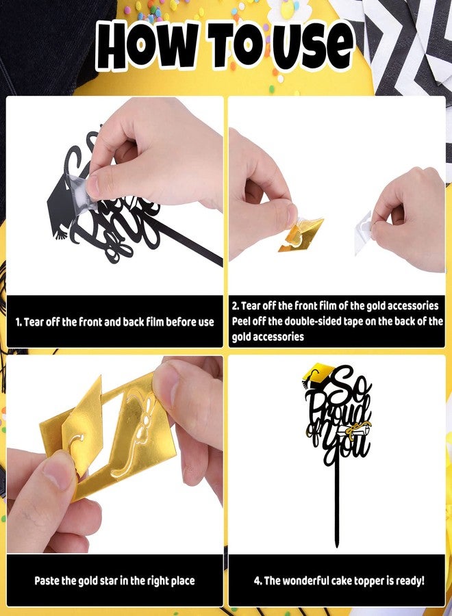 Whaline 5Pcs Graduation Cake Toppers 2025 Black Gold Acrylic Cake Topper Class of 2025 Congrats Grad Cake Decorations for High School College Grad Party Supplies - Image 3